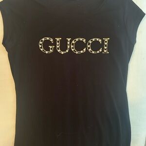 Gucci Black Gold Embellished Cap Sleeve Tee